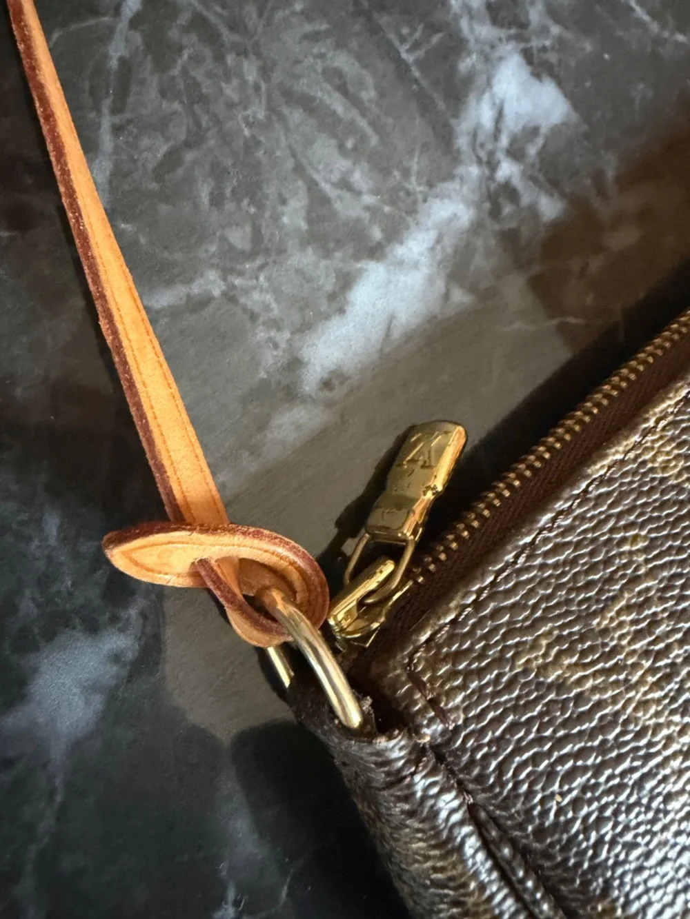 Louis Vuitton Monogram Canvas Mini Pochette with Tan Strap - Picture 6 of 12